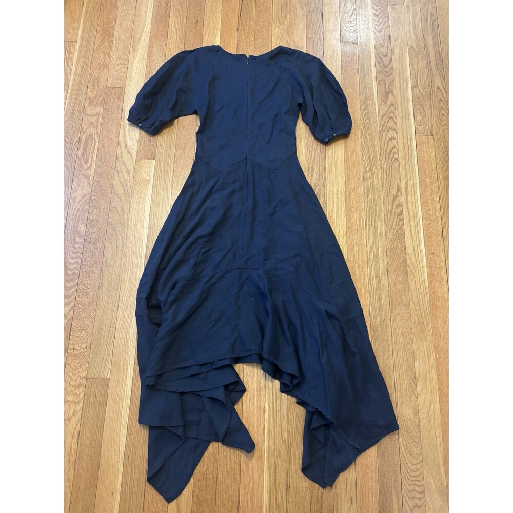 Cult Gaia Vienna Dress Asymmetric Hem Navy Blue Size 0 Puff Sleeve V Neck Maxi - Picture 9 of 9